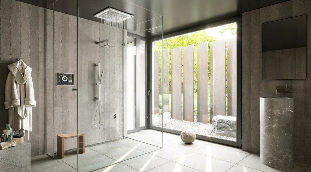 Spa-grade master bathroom remodel in Murray UT featuring a zero-threshold curbless steam shower, a freestanding soaking tub, and custom floating vanities.