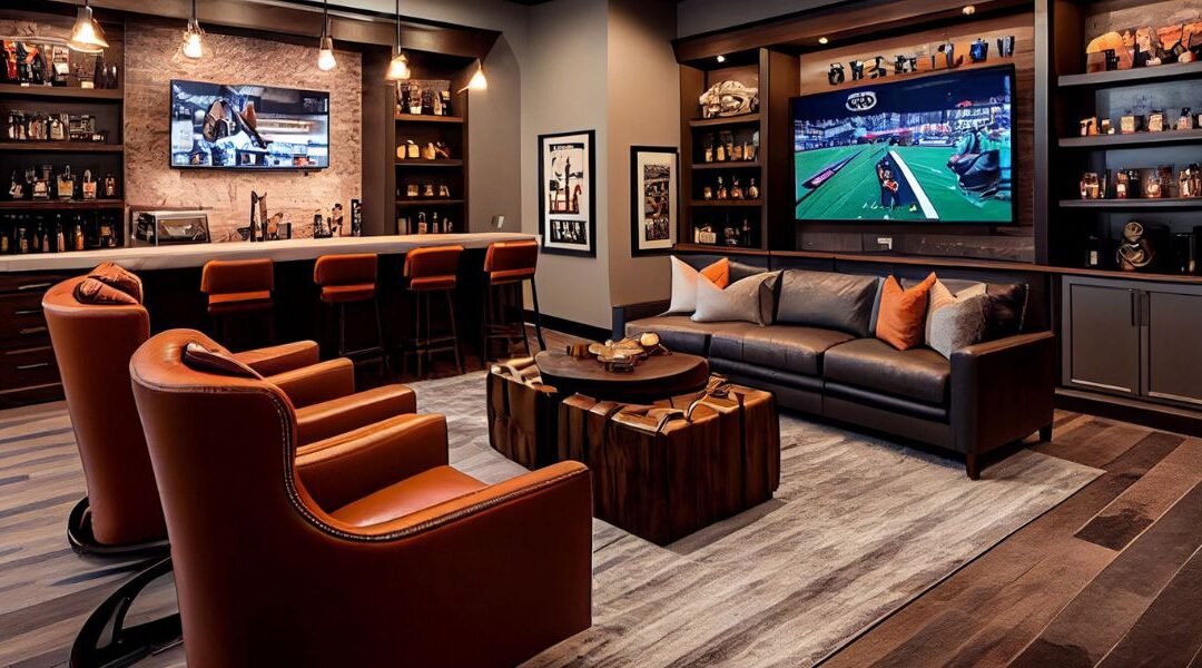 Luxury basement finishing in Riverton UT featuring an open-concept family entertainment room with a modern wet bar and a pool table lounge.
